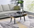 Landon Coffee Table with Glass Black Marble Texture Top and Bent Wood Design