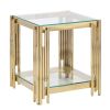 Woker Furniture 20" Wide Square End Table with Glass Top, Golden Stainless Steel Tempered Glass Coffee Table for Living Room&Bed Room