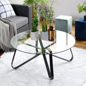 Round Coffee Table for Living Room, 31.5-inch Modern Sofa Side End Table with Tempered Glass Top & Metal Legs, Accent Cocktail Tea Table