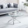 Modern Round Tempered Glass Coffee Table with Stainless Steel Legs