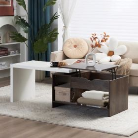 59" L Large Wood Coffee Table with Storage, Modern Extendable Transformer Table with Trunk/Open Shelf