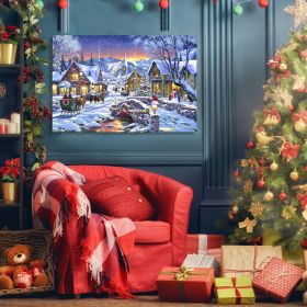 Framed Canvas Wall Art Decor Painting For Chrismas,Cosy Chrismas Village Scene Gift Painting For Chrismas Gift