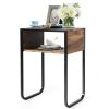 Industrial Side Table with Anti-Rust Steel Frame and Open Storage