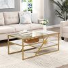 Golden Coffee Table with Storage Shelf;  Tempered Glass Coffee Table with Metal Frame for Living Room&Bedroom