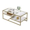 Golden Coffee Table with Storage Shelf;  Tempered Glass Coffee Table with Metal Frame for Living Room&Bedroom