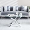 Modern Round Tempered Glass Coffee Table with Stainless Steel Legs