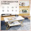 2-Tier Faux Marble Coffee Table with Marble Top and Metal Frame