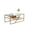 Golden Coffee Table with Storage Shelf;  Tempered Glass Coffee Table with Metal Frame for Living Room&Bedroom