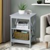 3-Tier Nightstand End Table with X Design Storage