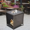 Dark Blonde Square Wicker 20 in. H Outdoor Coffee Table with Glass Top