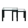 Nesting Coffee Table Set of 2;  Square Modern Stacking Table with Tempered Glass Finish for Living Room; Transparent