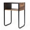 Industrial Side Table with Anti-Rust Steel Frame and Open Storage