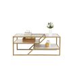 Golden Coffee Table with Storage Shelf;  Tempered Glass Coffee Table with Metal Frame for Living Room&Bedroom