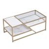 Golden Coffee Table with Storage Shelf;  Tempered Glass Coffee Table with Metal Frame for Living Room&Bedroom