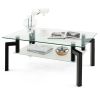 2-Tier Rectangular Glass Coffee Table with Metal Tube Legs