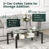 2-Tier Rectangular Glass Coffee Table with Metal Tube Legs