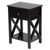 FCH Nightstand Modern End Table, Side Table with 1 Drawer and Storage Shelf, Black