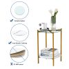 2-layer End Table with Tempered Glass and Marble Tabletop, Round Coffee Table with Golden Metal Frame for Bedroom Living Room Office (1 piece)