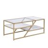 Golden Coffee Table with Storage Shelf;  Tempered Glass Coffee Table with Metal Frame for Living Room&Bedroom