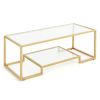 Modern 2-Tier Rectangular Coffee Table with Glass Table Top