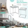 2 Pieces Modern Nesting Coffee Table with Tempered Glass Top and Steel Frame