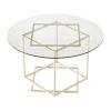 Octomom coffee table;  glass coffee table with gold frame round and glass top for home office;  metal table legs;  home decor accent cocktail table