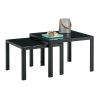 Nesting Coffee Table Set of 2;  Square Modern Stacking Table with Tempered Glass Finish for Living Room; Black