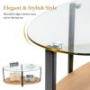 2-Tier Glass-Top Oval Coffee Table with Wooden Shelf for Living Room