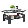 Rectangular Tempered Glass Coffee Table End Side Table with Shelf