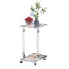 W82153573 Chrome Glass Side Table, Acrylic End Table, Glass Top C Shape Square Table with Metal Base for Living Room, Bedroom, Balcony Home and Office