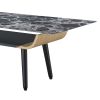 Landon Coffee Table with Glass Black Marble Texture Top and Bent Wood Design