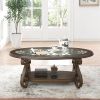 Coffee Table with Glass Table Top and Powder Coat Finish Metal Legs Dark Browr