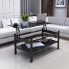 Glass Lift Top Coffee Table;  Modern Simple 2-Layer Tempered Glass Coffee Table for Living Room;  Black