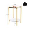 2-layer End Table with Tempered Glass and Marble Tabletop, Round Coffee Table with Golden Metal Frame for Bedroom Living Room Office (1 piece)