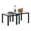 Nesting Coffee Table Set of 2;  Square Modern Stacking Table with Tempered Glass Finish for Living Room; Transparent