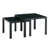 Nesting Coffee Table Set of 2;  Square Modern Stacking Table with Tempered Glass Finish for Living Room; Black