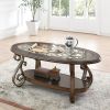 Coffee Table with Glass Table Top and Powder Coat Finish Metal Legs Dark Brown