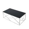 Modern Rectangular Coffee Accent Table with Black Tempered Glass Top and Stainless Steel Frame for Living Room Bedroom - Polished Chrome