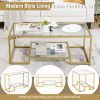 Modern 2-Tier Rectangular Coffee Table with Glass Table Top