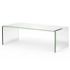 42.5 x 20 x 14 Inch Glass Coffee Table with Rounded Edges for Living Room