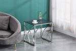 Modern Stainless Steel Cube Coffee Table with Tempered Glass Top - Silver Mirror Finish and Blue Star Gray Glass