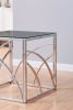 Modern Stainless Steel Cube Coffee Table with Tempered Glass Top - Silver Mirror Finish and Blue Star Gray Glass