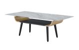 Landon Coffee Table with Glass Gray Marble Texture Top and Bent Wood Design