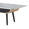 Landon Coffee Table with Glass Gray Marble Texture Top and Bent Wood Design