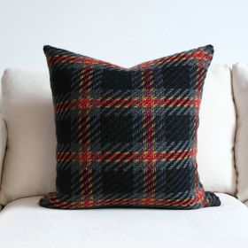 Affordable Luxury Style Plaid Wool Pillow Sofa Cushion Model Room Pillow Cover (Option: Black-30x50cm)