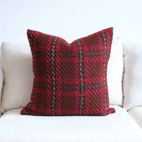 Affordable Luxury Style Plaid Wool Pillow Sofa Cushion Model Room Pillow Cover (Option: Red-30x50cm)