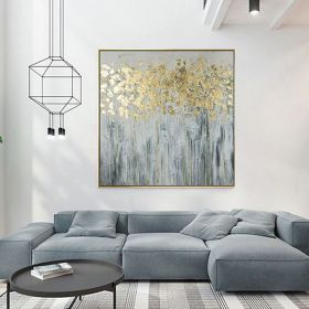 Oil Painting Handmade Hand Painted Wall Art Modern Gold Foil Tree Abstract  home corridor living room bedroom luxurious adornment painting (size: 150x150cm)