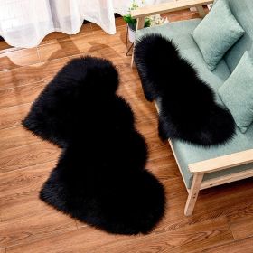 Long Plush Carpet Fuzzy Wool Floor Mat Multicolor Double Heart Soft Fluffy Living Room Bedroom Aldult Child Boy Girl Fashion Lovely (Color: Black)