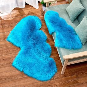 Long Plush Carpet Fuzzy Wool Floor Mat Multicolor Double Heart Soft Fluffy Living Room Bedroom Aldult Child Boy Girl Fashion Lovely (Color: Lake Blue)