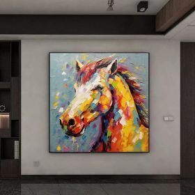 Hand Painted Oil Painting Palette Kinfe Horse Wall Art Original Animal Painting On Canvas Boho Wall Decor Abstract Modern Painting Large Impressionism (Style: 01, size: 150x150cm)